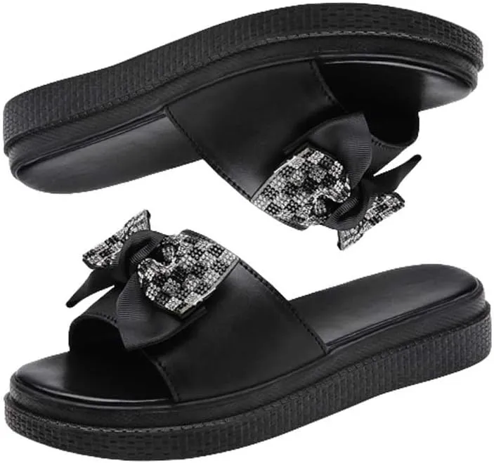 Ladies Platform Sandals - Casual Fashion Wedge Summer Beach Shoes - Comfortable Lightweight Slippers - Z Shape Ladies Rhinestone Wedge Sandals