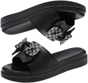 Ladies Platform Sandals - Casual Fashion Wedge Summer Beach Shoes - Comfortable Lightweight Slippers - Z Shape Ladies Rhinestone Wedge Sandals