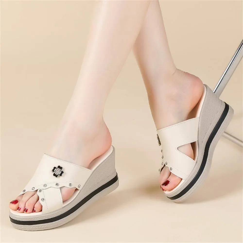 Ladies Platform Sandals - Casual Fashion Wedge Summer Beach Shoes - Comfortable Lightweight Slippers - Z Shape Ladies Rhinestone Wedge Sandals