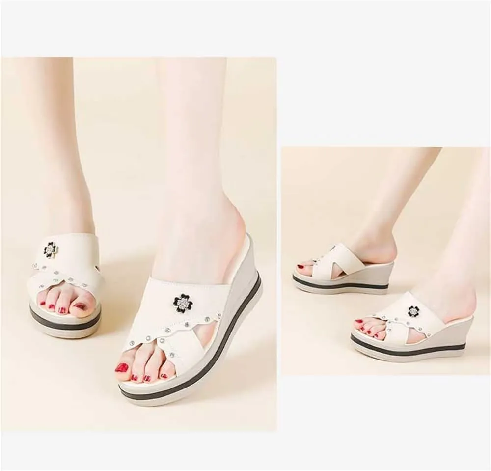 Ladies Platform Sandals - Casual Fashion Wedge Summer Beach Shoes - Comfortable Lightweight Slippers - Z Shape Ladies Rhinestone Wedge Sandals