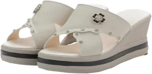 Ladies Platform Sandals - Casual Fashion Wedge Summer Beach Shoes - Comfortable Lightweight Slippers - Z Shape Ladies Rhinestone Wedge Sandals