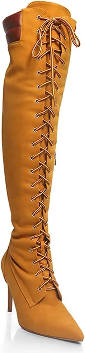 Liliana Womens ladies thigh high over the knee boots stiletto heel lace up