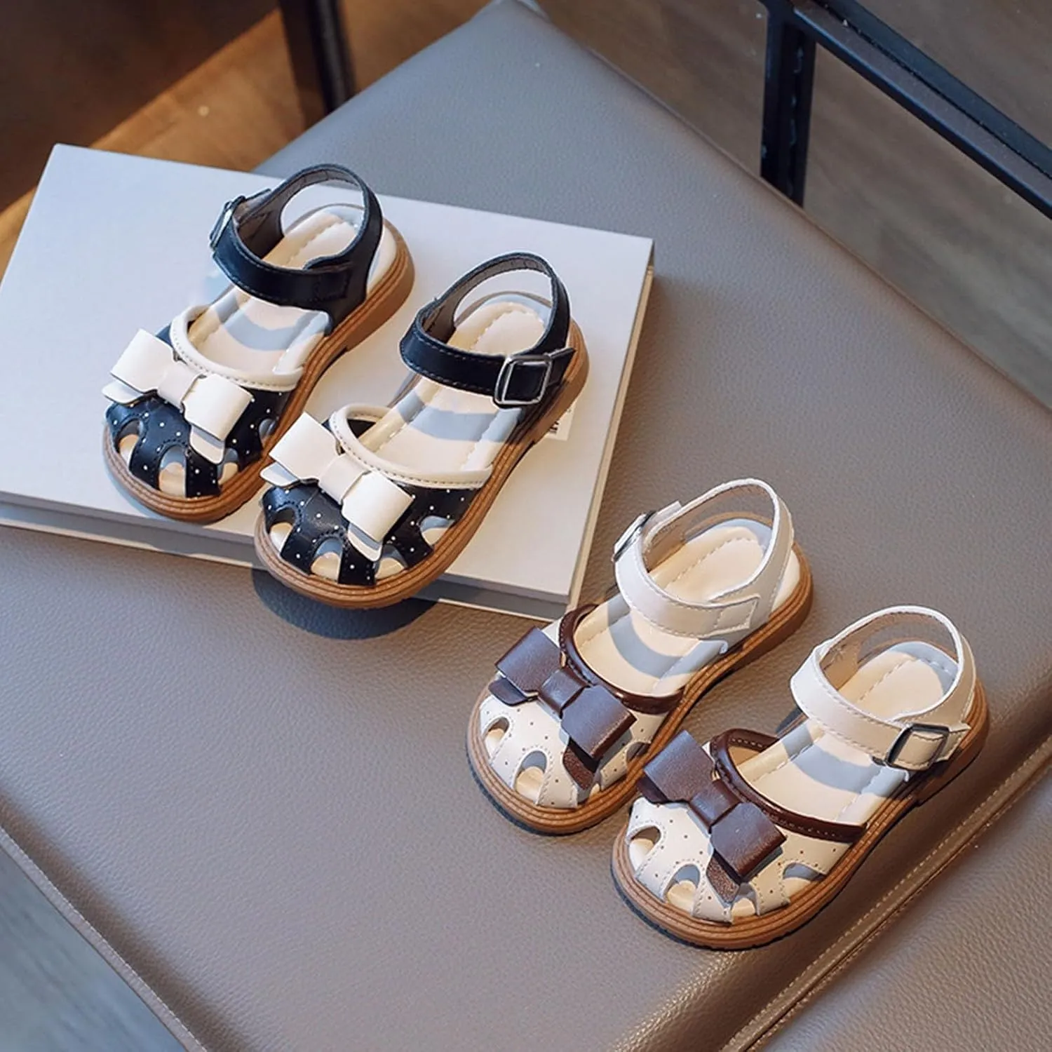 Little Girl Hollowed Out Princess Shoes Baby Summer Baotou Soft Soled Beach Shoes Bow Adjustable Size Sandals for Kids