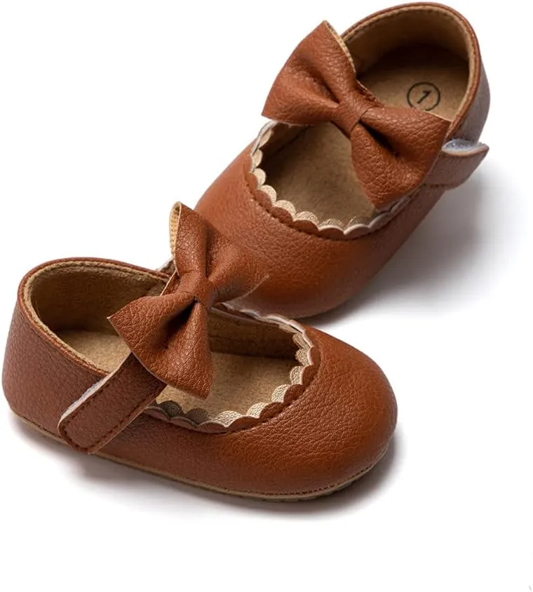 Meckior Infant Baby Girls Soft Sole Bowknot Princess Wedding Dress Mary Jane Flats Prewalker Newborn Light Baby Sneaker Shoes