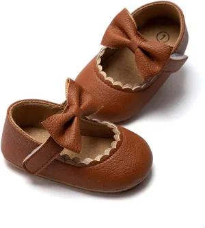 Meckior Infant Baby Girls Soft Sole Bowknot Princess Wedding Dress Mary Jane Flats Prewalker Newborn Light Baby Sneaker Shoes
