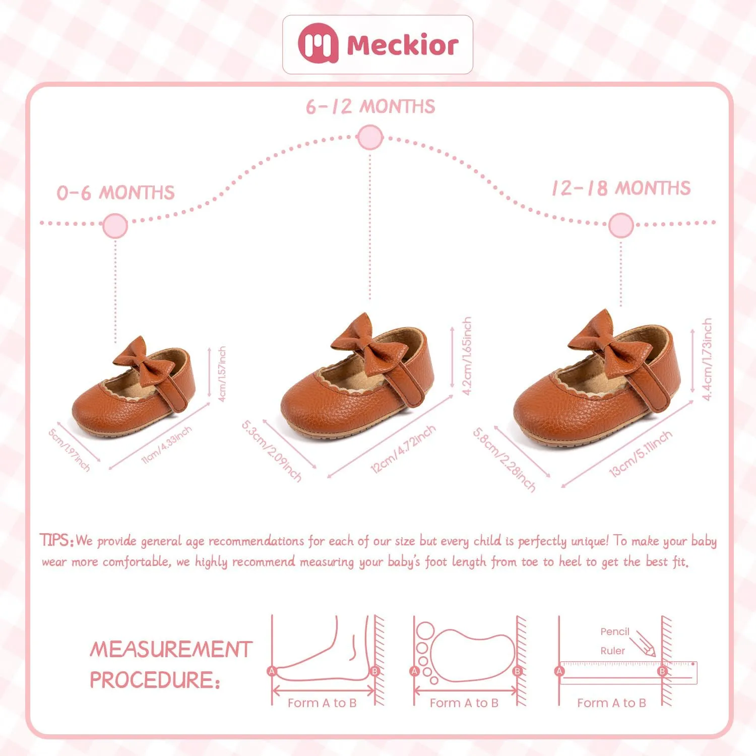 Meckior Infant Baby Girls Soft Sole Bowknot Princess Wedding Dress Mary Jane Flats Prewalker Newborn Light Baby Sneaker Shoes