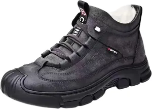 Men's Winter Lace Up Plush and Thickened Casual Soft Sole Slip Fashionable Leather Upper Father's Snow Warm Boots Mens