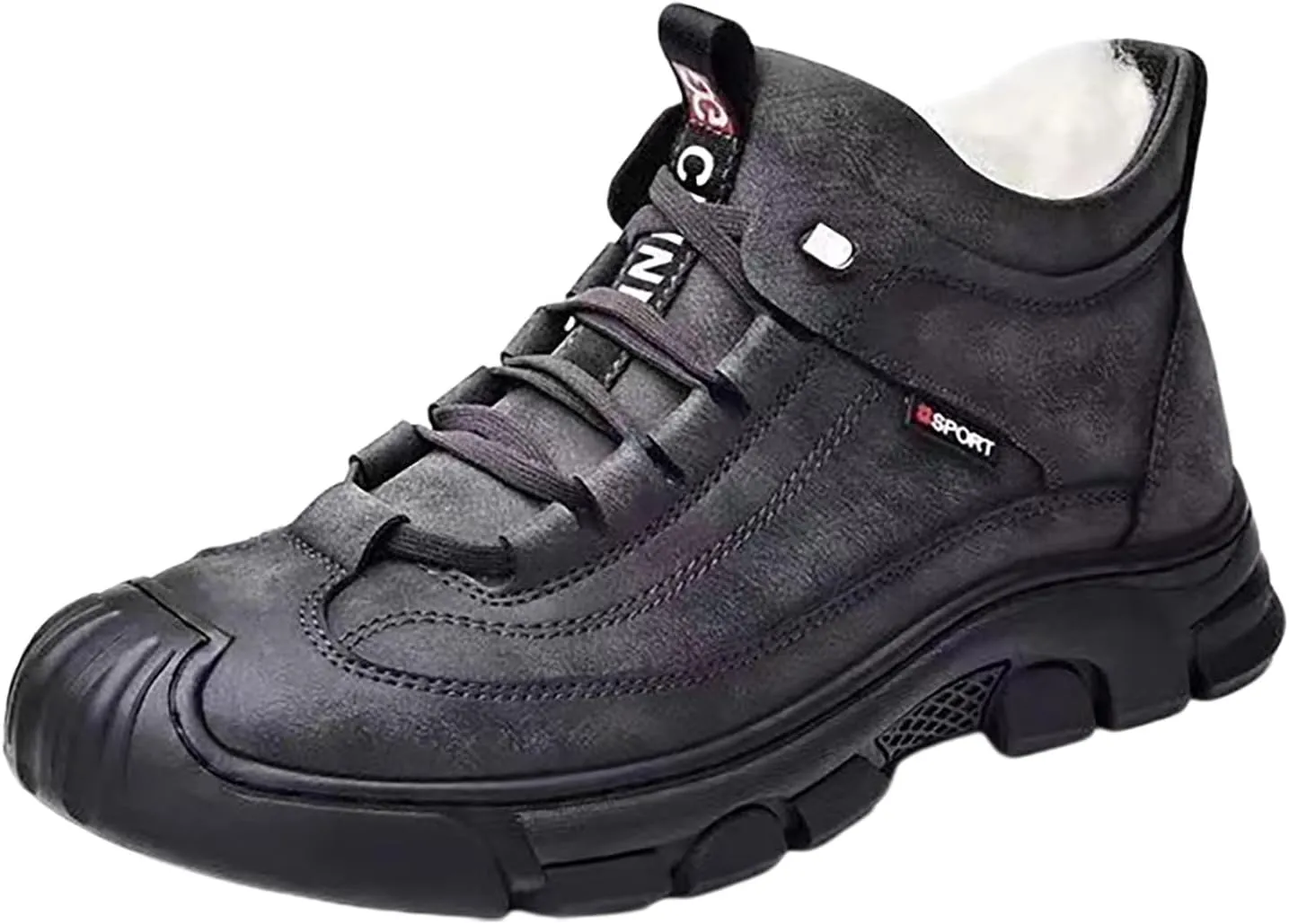 Men's Winter Lace Up Plush and Thickened Casual Soft Sole Slip Fashionable Leather Upper Father's Snow Warm Boots Mens