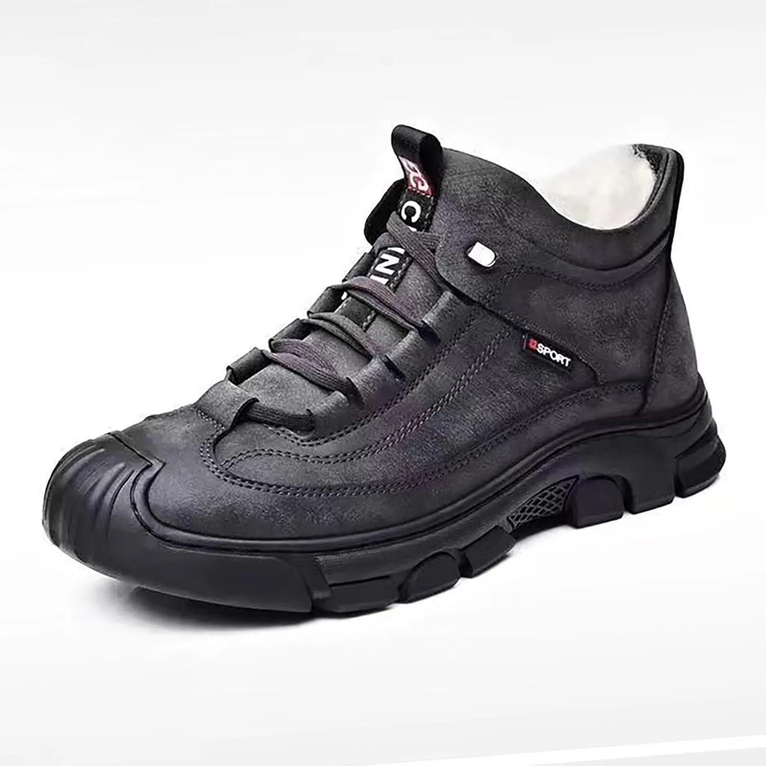 Men's Winter Lace Up Plush and Thickened Casual Soft Sole Slip Fashionable Leather Upper Father's Snow Warm Boots Mens