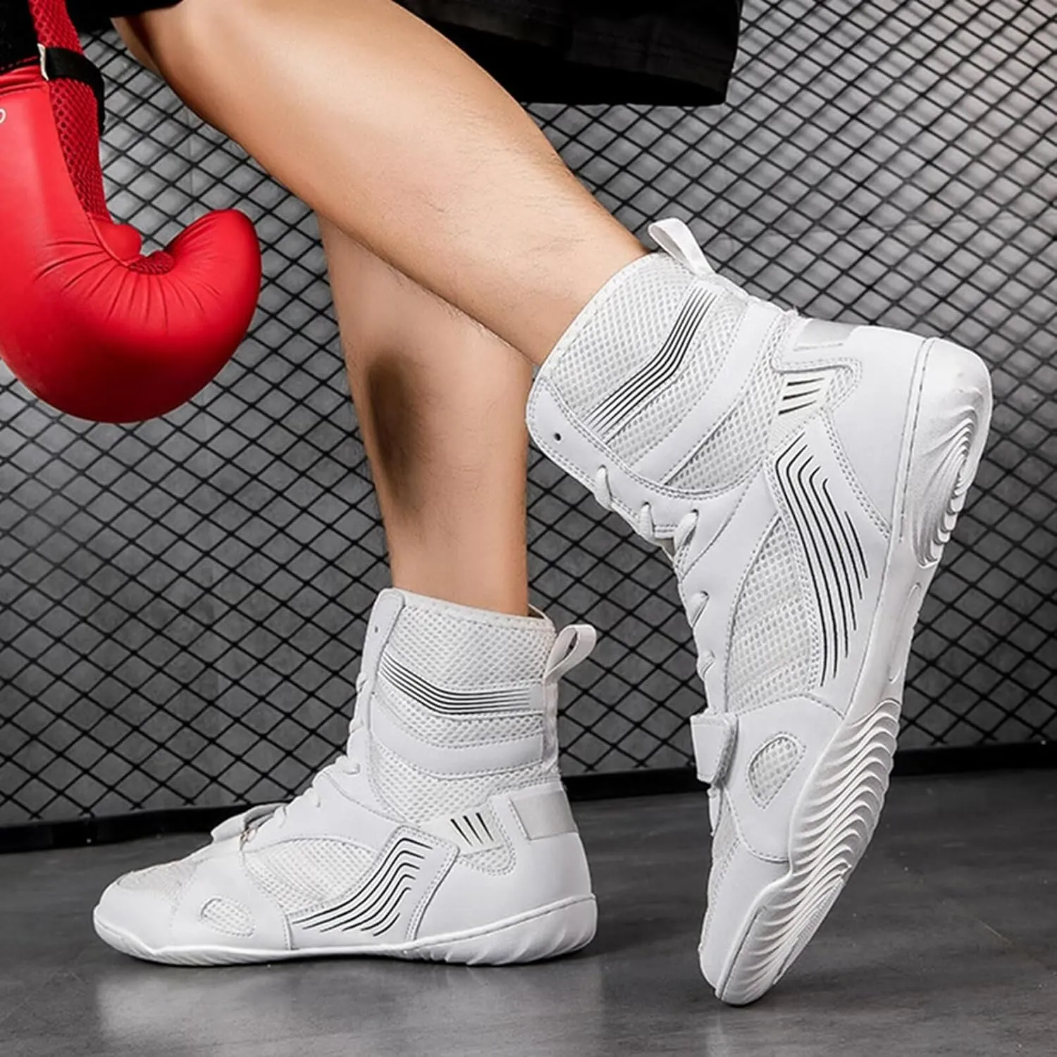 Men's Wrestling Boxing Shoes Breathable Wrestling Shoes Training Shoe for Adult Non Slip Fitness Sneakers High Top Fitness Sneakers