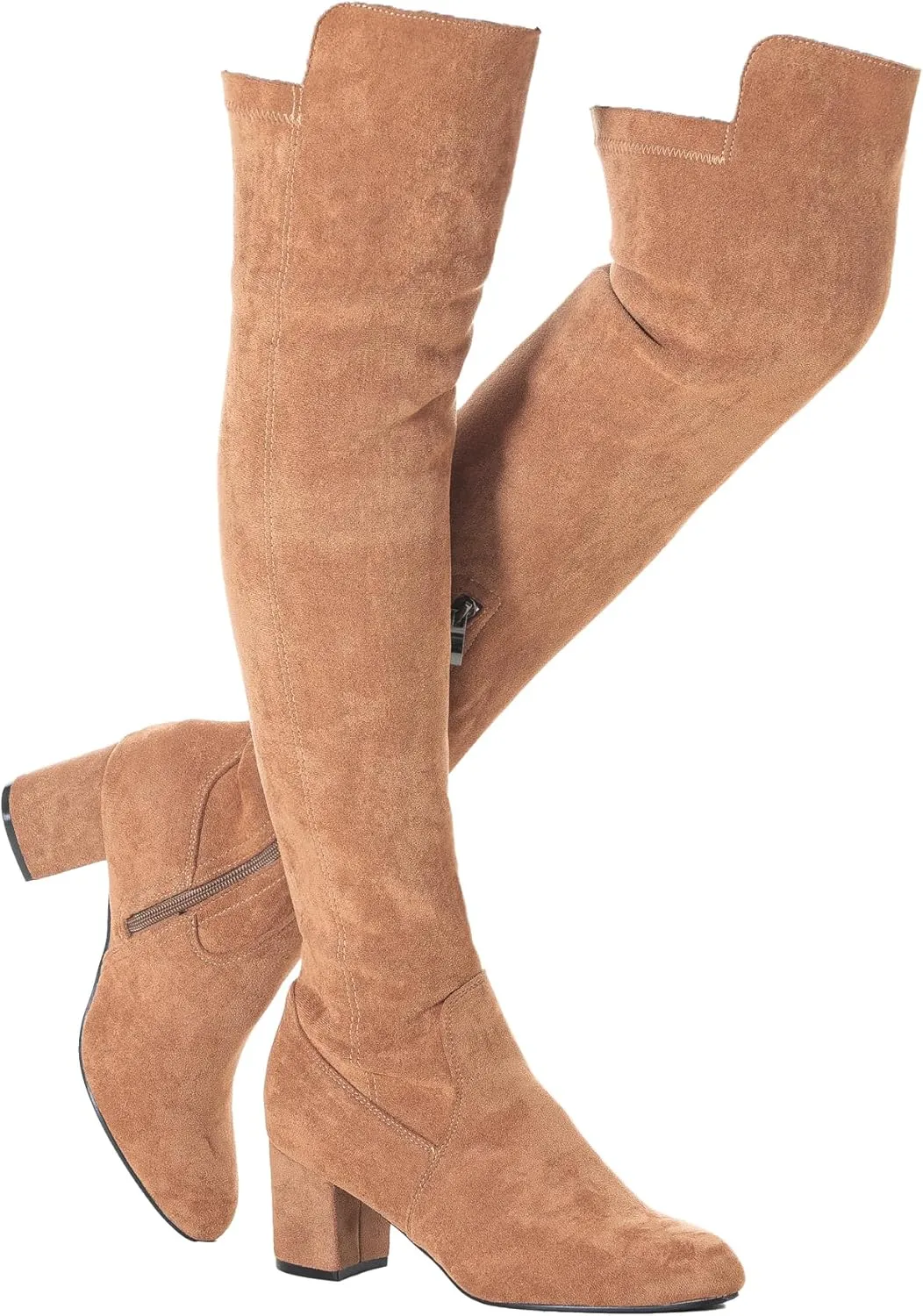 N.N.G Women Over the Knee Boots Thigh High Suede Black Block Low 2 Inch Heel Chunky Above Knee Winter Pointed toe