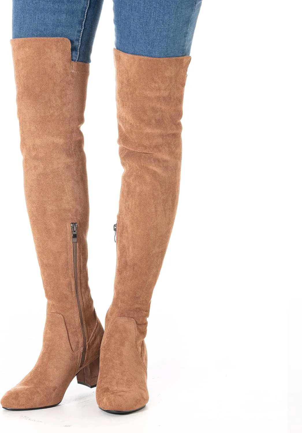 N.N.G Women Over the Knee Boots Thigh High Suede Black Block Low 2 Inch Heel Chunky Above Knee Winter Pointed toe