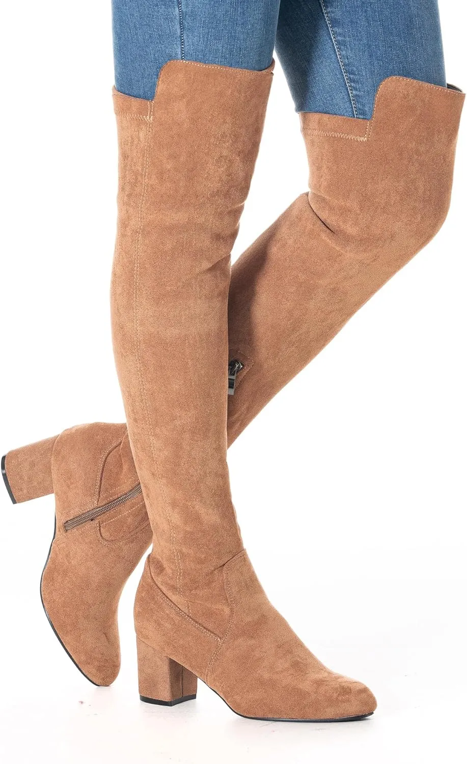 N.N.G Women Over the Knee Boots Thigh High Suede Black Block Low 2 Inch Heel Chunky Above Knee Winter Pointed toe