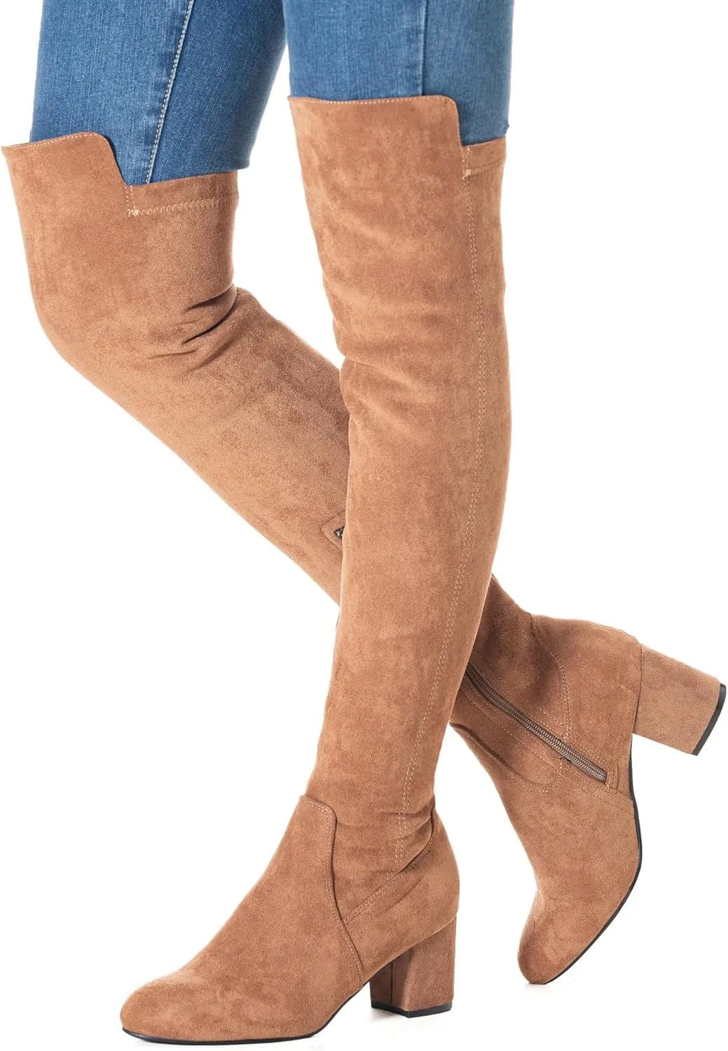 N.N.G Women Over the Knee Boots Thigh High Suede Black Block Low 2 Inch Heel Chunky Above Knee Winter Pointed toe