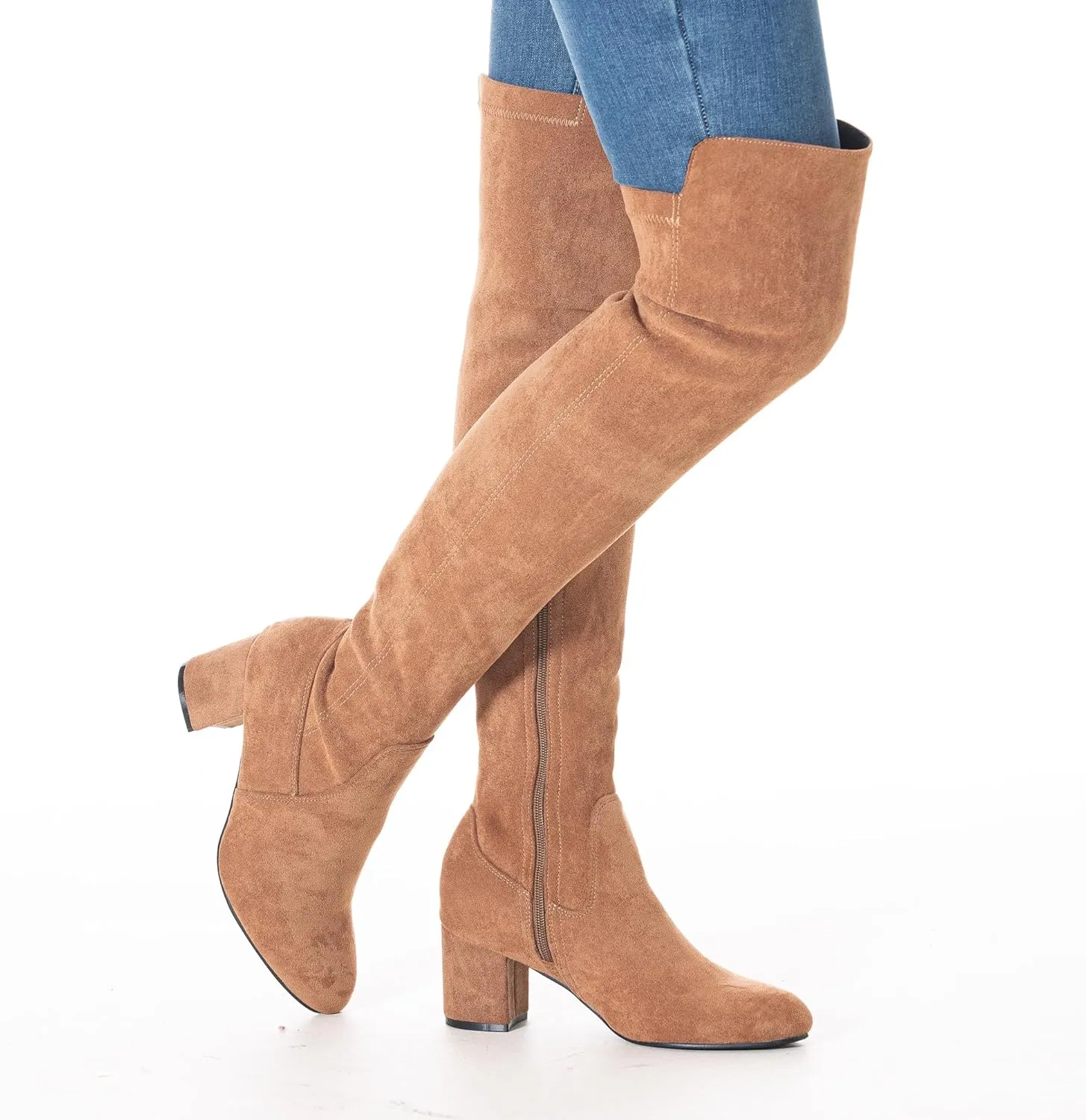 N.N.G Women Over the Knee Boots Thigh High Suede Black Block Low 2 Inch Heel Chunky Above Knee Winter Pointed toe
