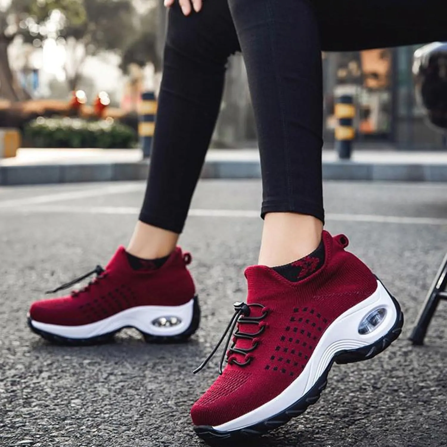 Orthopedic Sneakers for Women Men Adjustable Elastic Strap Trainers Shoes,Lightweight Breathable Damping Air Cushion Sneakers Non-Slip Platform Waterproof Comfort Soles Sports Shoes with Arch Support