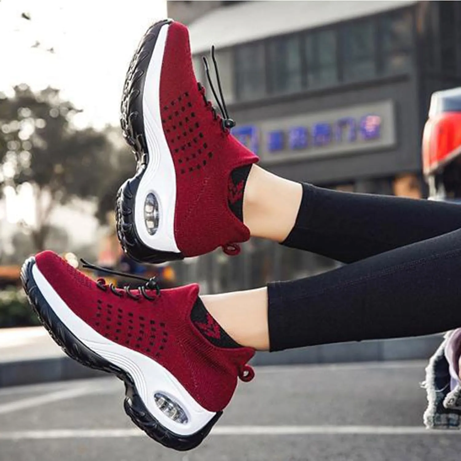 Orthopedic Sneakers for Women Men Adjustable Elastic Strap Trainers Shoes,Lightweight Breathable Damping Air Cushion Sneakers Non-Slip Platform Waterproof Comfort Soles Sports Shoes with Arch Support