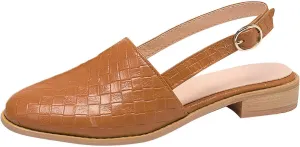 Pointed Toe Sandal for Women Fashion Weave Strap Buckle Baotou Closed Toe Low Heel Sandalias Solid Color Comfortable Casual Stacked Heel Shoes