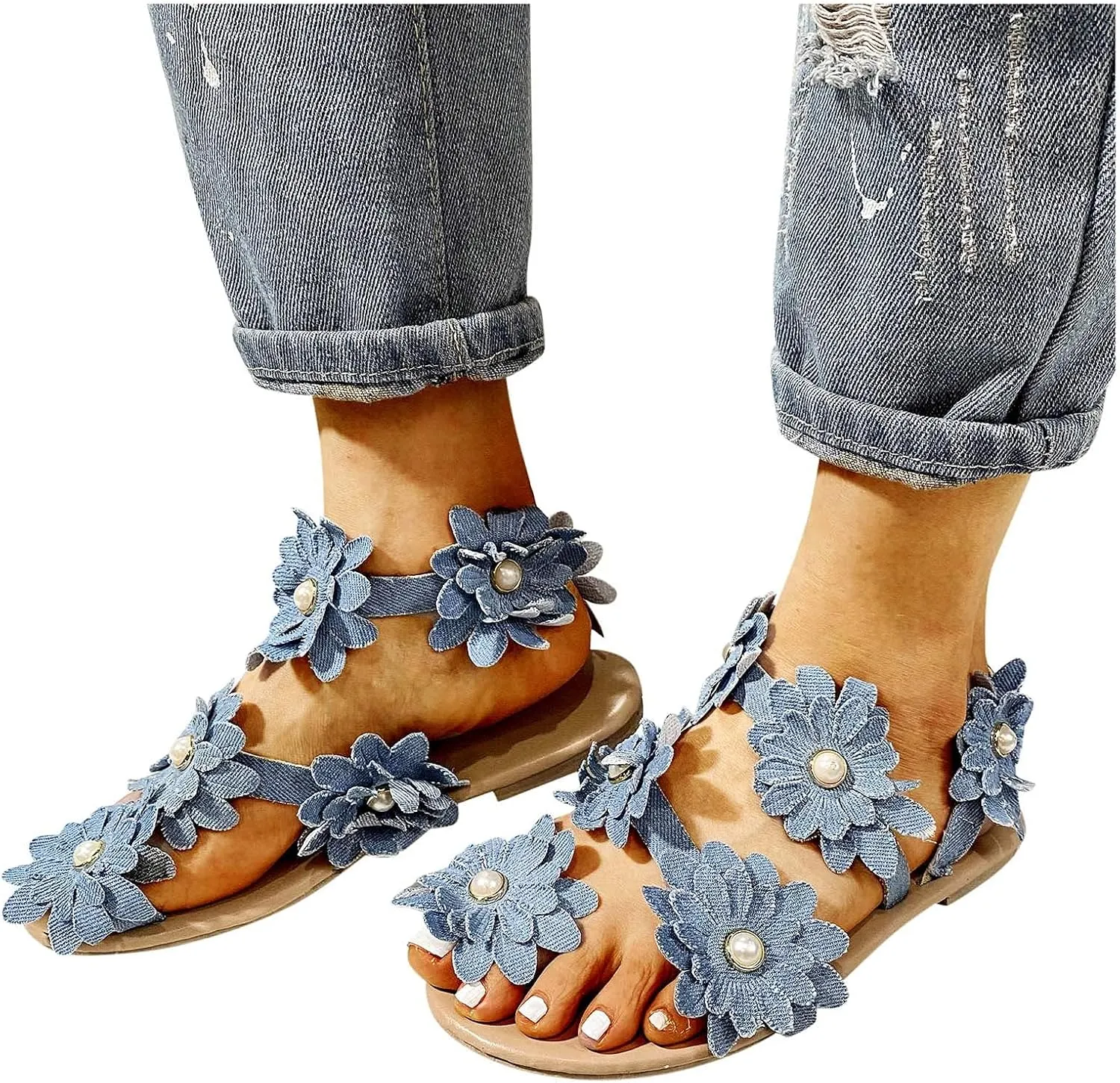 Sandals for Women Dressy Summer, Sandals for Women Flower Shoes Slippers Flat Summer Open Toe Comfy Beach Sandals