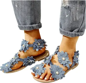 Sandals for Women Dressy Summer, Sandals for Women Flower Shoes Slippers Flat Summer Open Toe Comfy Beach Sandals