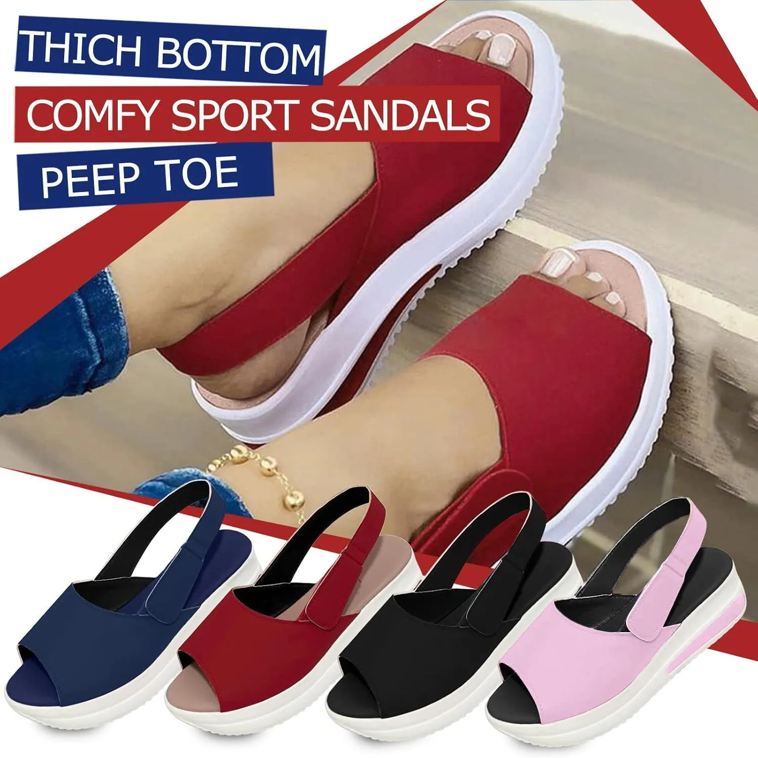 Sandals Women Comfortable, Sandals for Women Causal Peep Toe Platform Sandals Summer Shoes Wedges Flip Flops