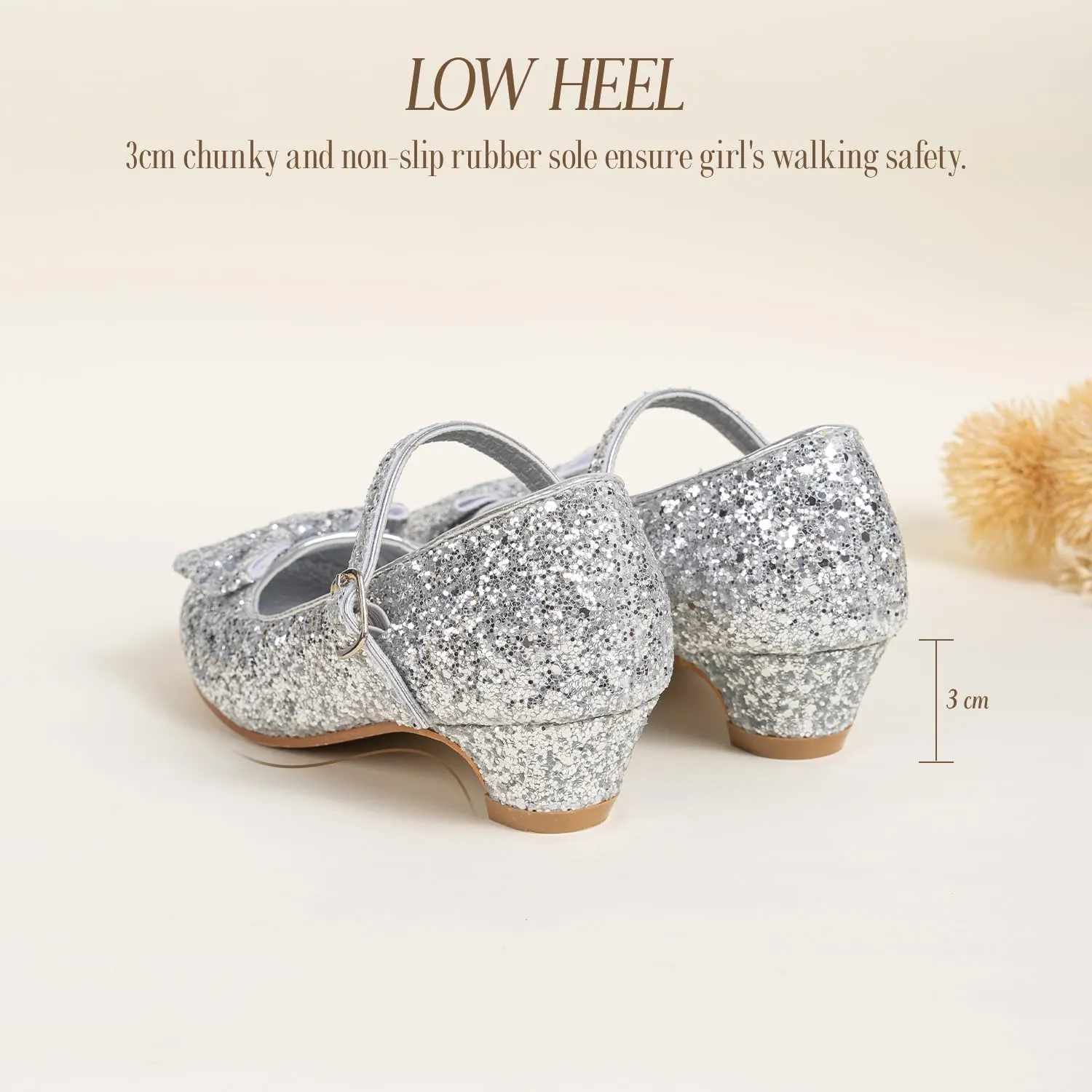 Sawimlgy Girls Sparkle Dress Shoes Toddler Glitter Princess Heels Kids Bows Mary Jane Girl Shoes for Wedding Party Dance Costume Easter