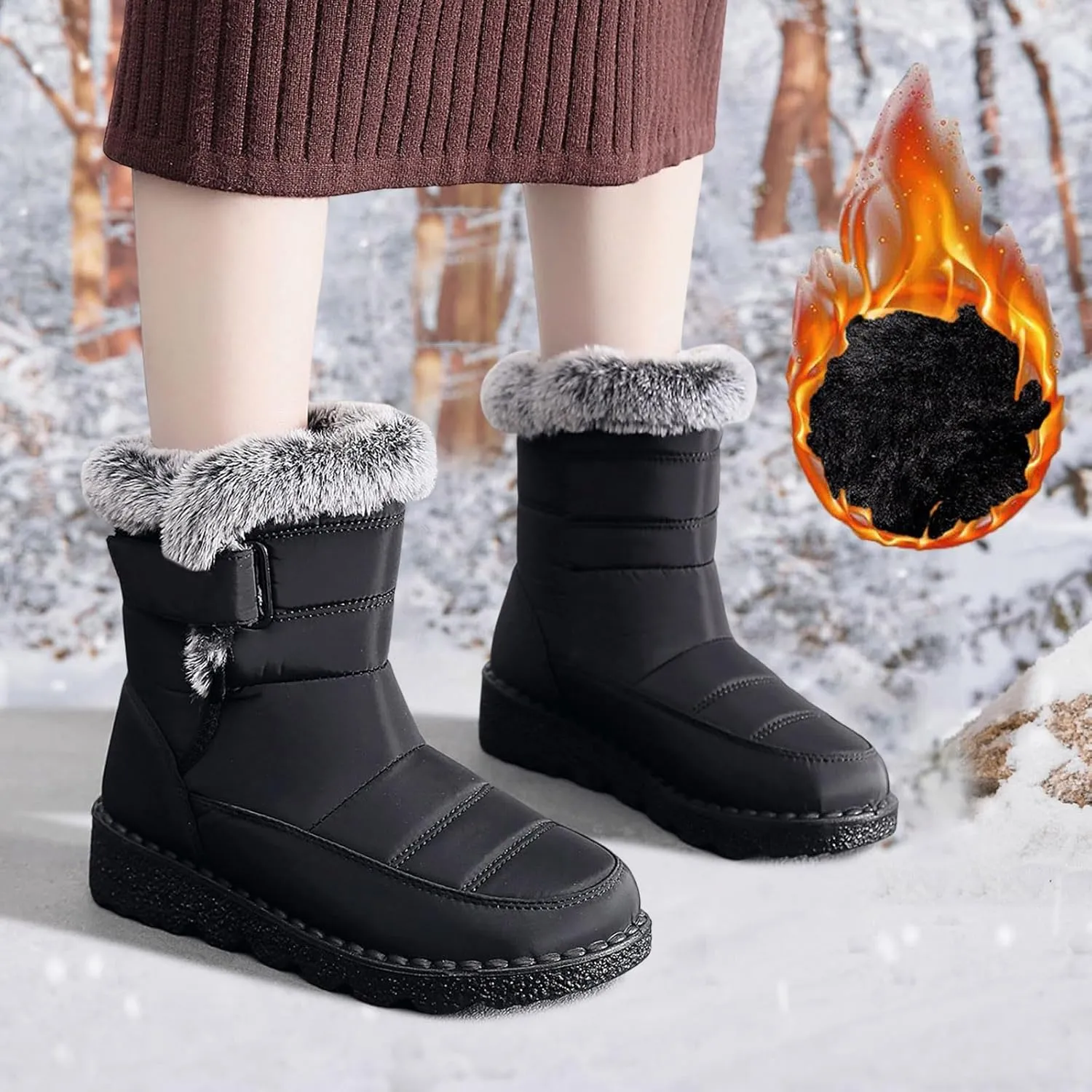Snow Boots for Women Couple Models Men And Women Anti-Leveling Heel Warm Winter Paste With Mid-Calf Snow Boots Shoes