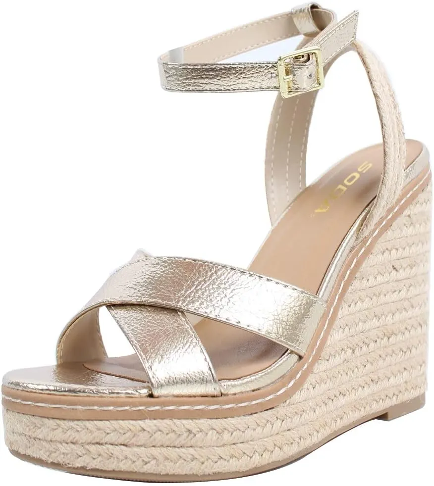 Soda Women's Criss Cross Ankle Strap Espadrille Platform Wedge Sandals