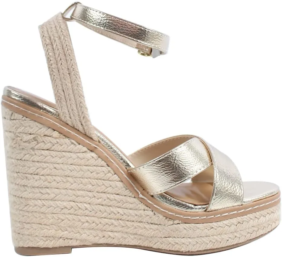 Soda Women's Criss Cross Ankle Strap Espadrille Platform Wedge Sandals