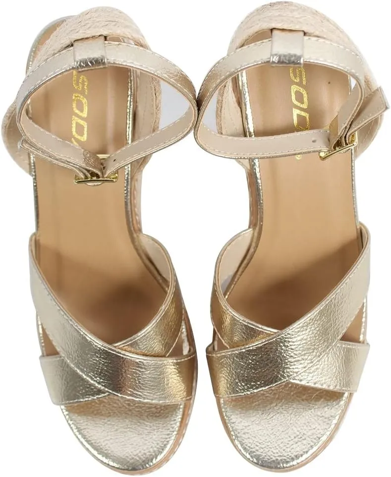Soda Women's Criss Cross Ankle Strap Espadrille Platform Wedge Sandals