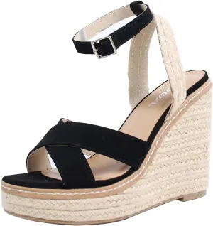 Soda Women's Criss Cross Ankle Strap Espadrille Platform Wedge Sandals