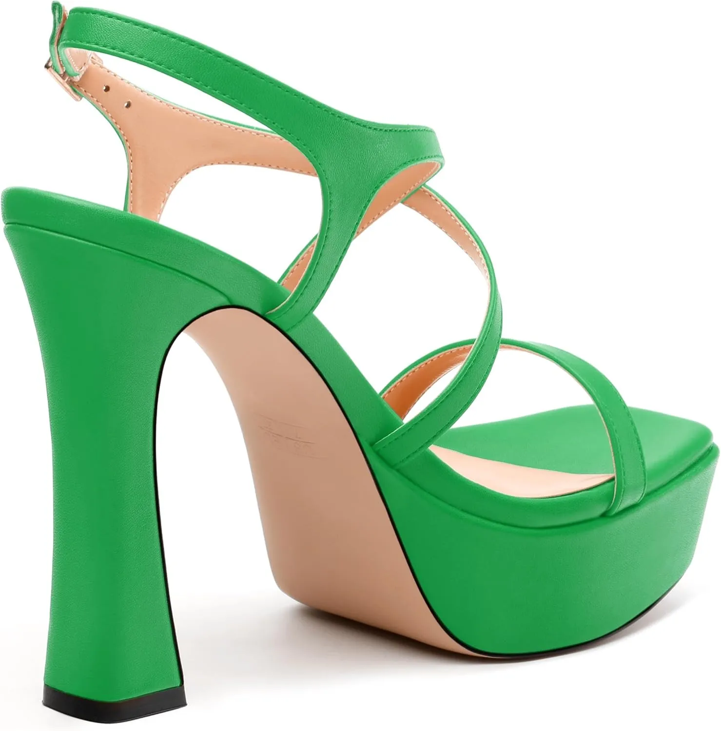 Square Toe Heeled Platform Sandals, Criss-cross Straps Block Heel Sandals, Open Toe Slingback Strappy Sandals, Wedding Party Dress Shoes 5"