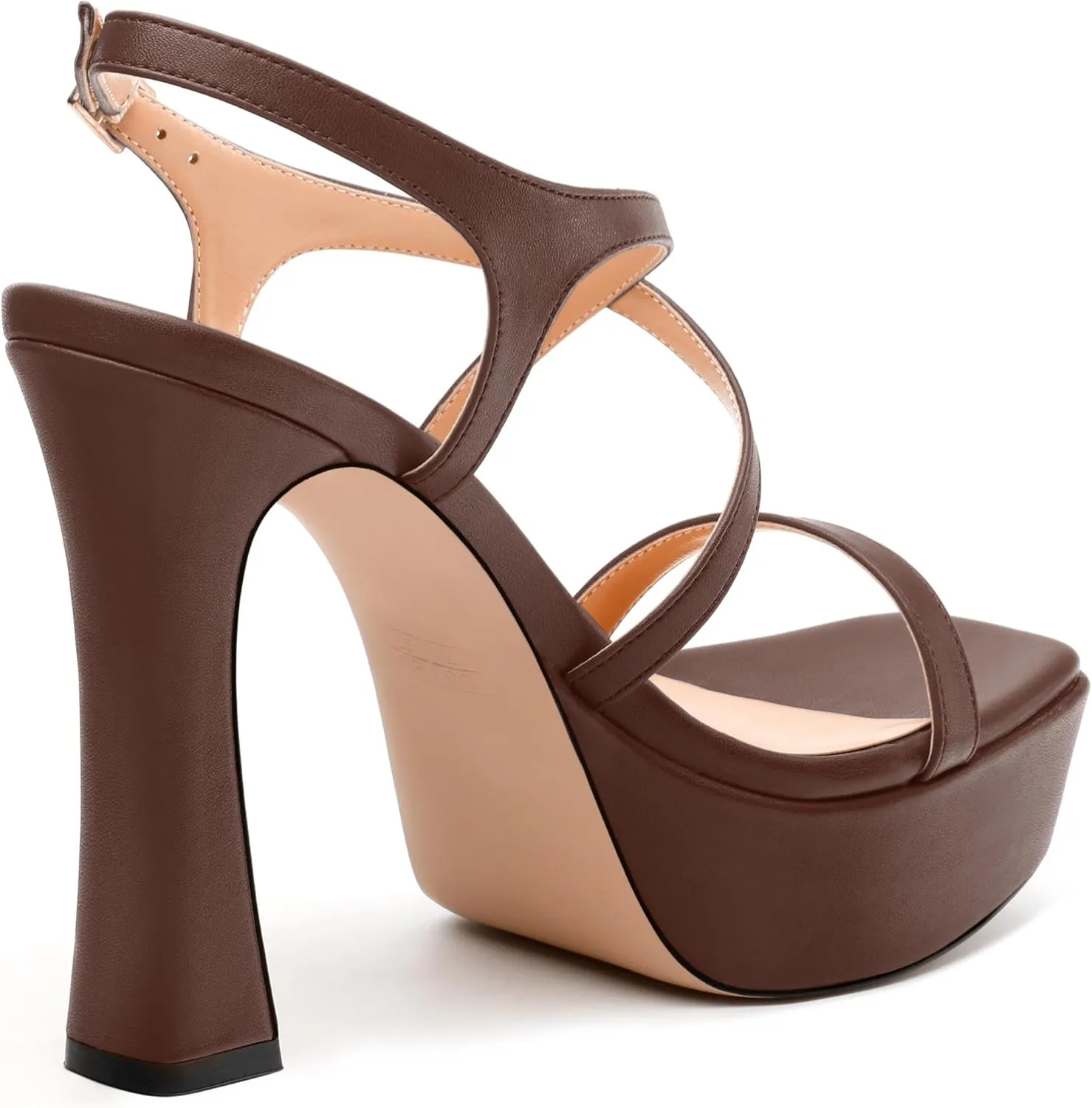 Square Toe Heeled Platform Sandals, Criss-cross Straps Block Heel Sandals, Open Toe Slingback Strappy Sandals, Wedding Party Dress Shoes 5"
