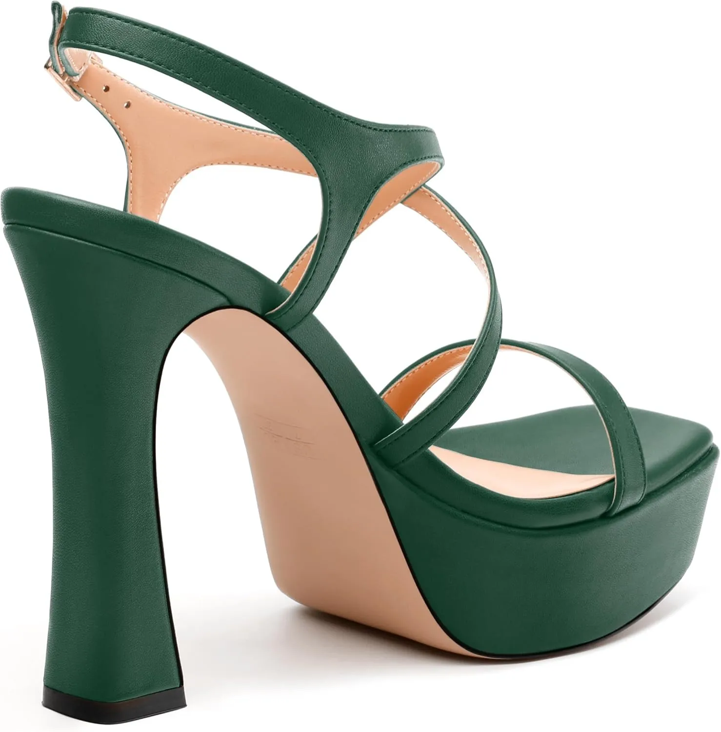 Square Toe Heeled Platform Sandals, Criss-cross Straps Block Heel Sandals, Open Toe Slingback Strappy Sandals, Wedding Party Dress Shoes 5"