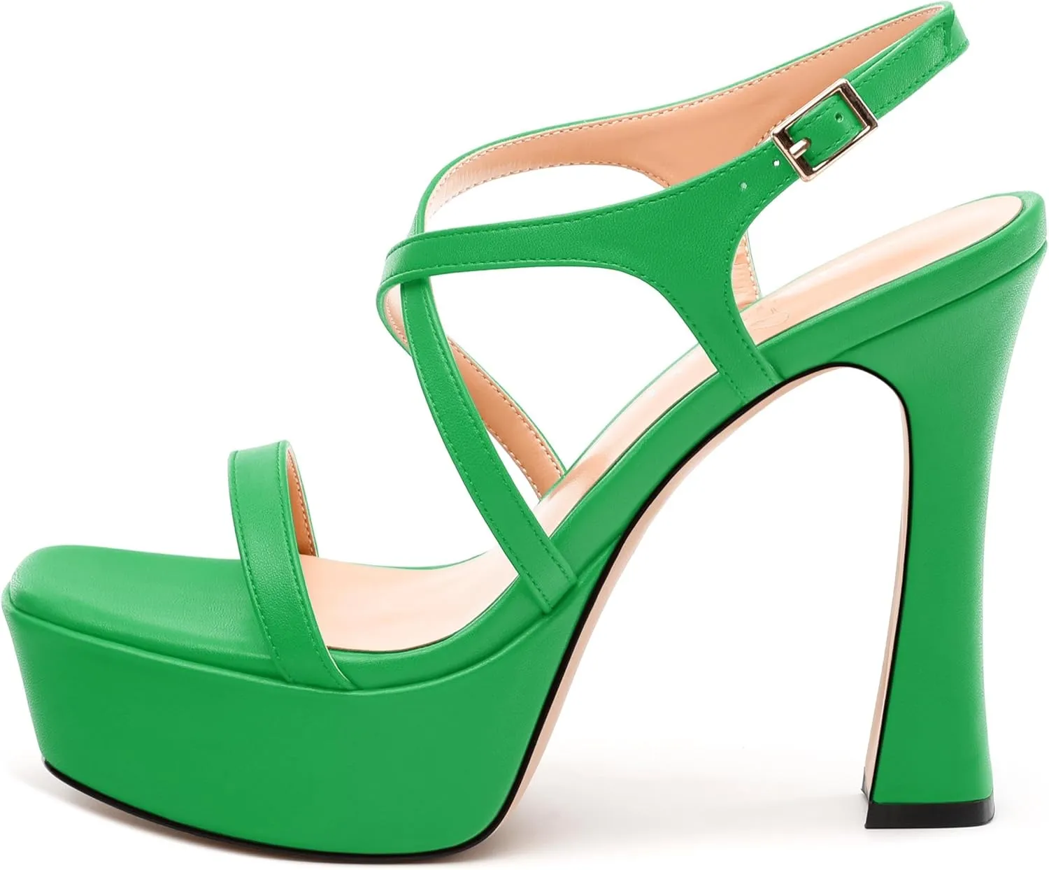 Square Toe Heeled Platform Sandals, Criss-cross Straps Block Heel Sandals, Open Toe Slingback Strappy Sandals, Wedding Party Dress Shoes 5"