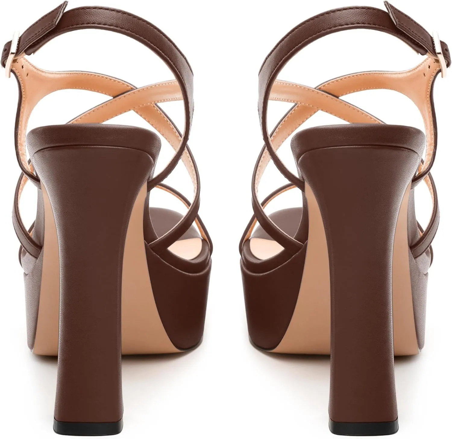 Square Toe Heeled Platform Sandals, Criss-cross Straps Block Heel Sandals, Open Toe Slingback Strappy Sandals, Wedding Party Dress Shoes 5"