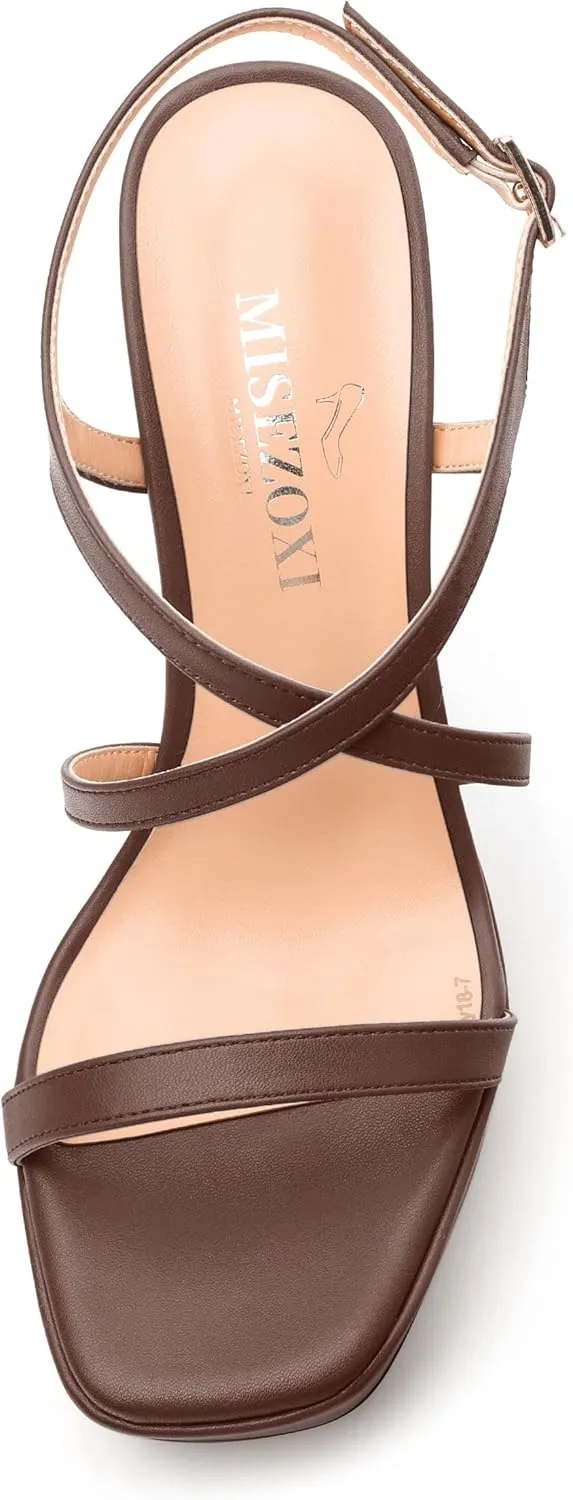 Square Toe Heeled Platform Sandals, Criss-cross Straps Block Heel Sandals, Open Toe Slingback Strappy Sandals, Wedding Party Dress Shoes 5"