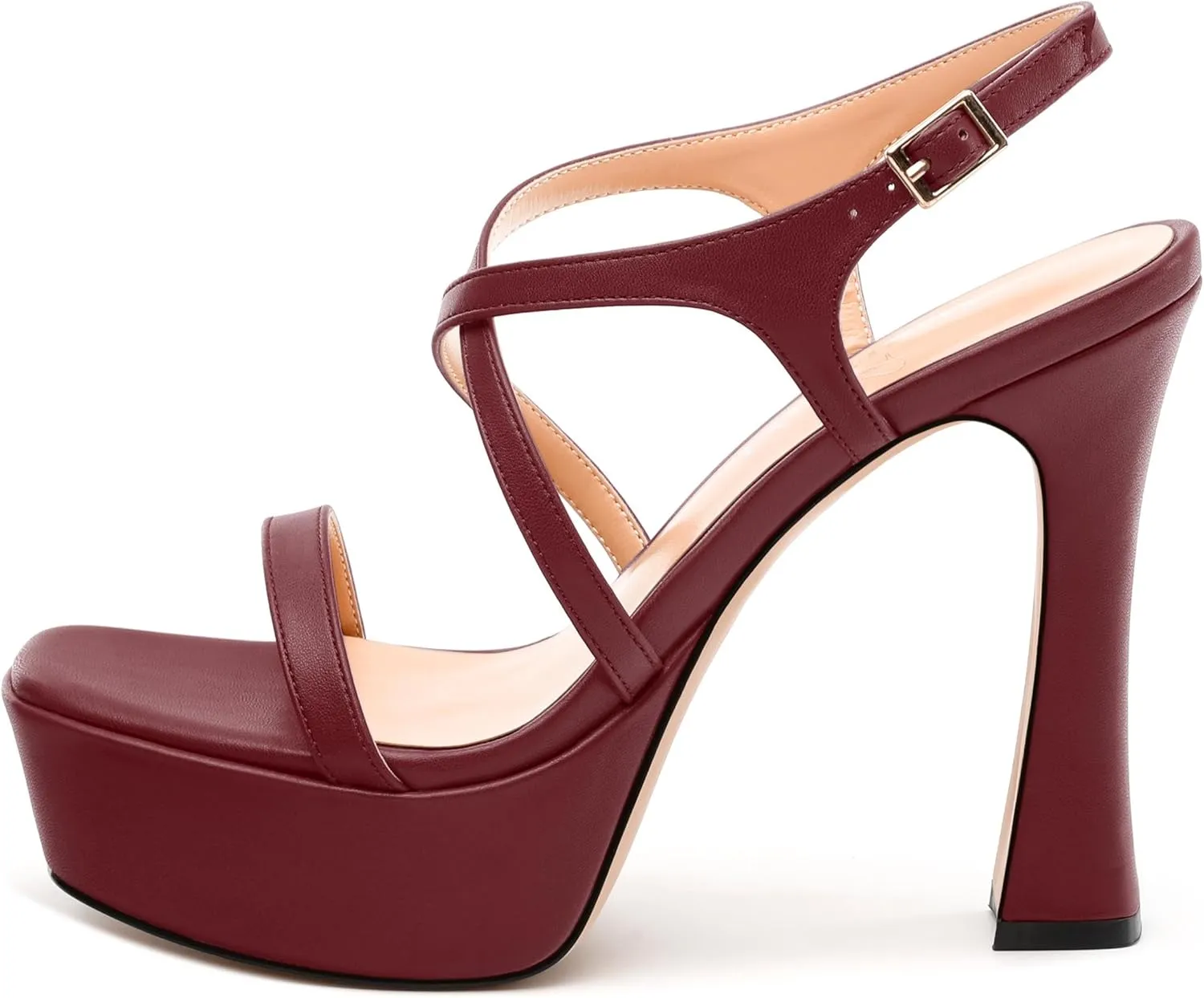 Square Toe Heeled Platform Sandals, Criss-cross Straps Block Heel Sandals, Open Toe Slingback Strappy Sandals, Wedding Party Dress Shoes 5"