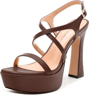Square Toe Heeled Platform Sandals, Criss-cross Straps Block Heel Sandals, Open Toe Slingback Strappy Sandals, Wedding Party Dress Shoes 5"