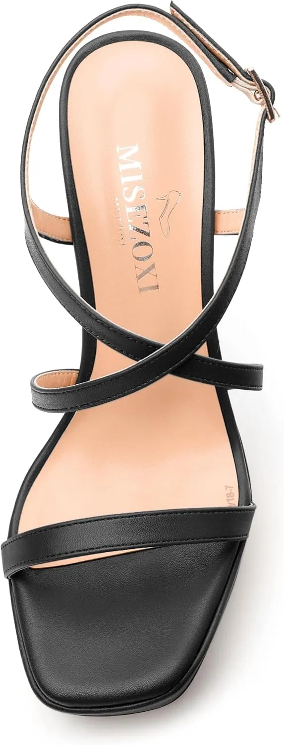 Square Toe Heeled Platform Sandals, Criss-cross Straps Block Heel Sandals, Open Toe Slingback Strappy Sandals, Wedding Party Dress Shoes 5"