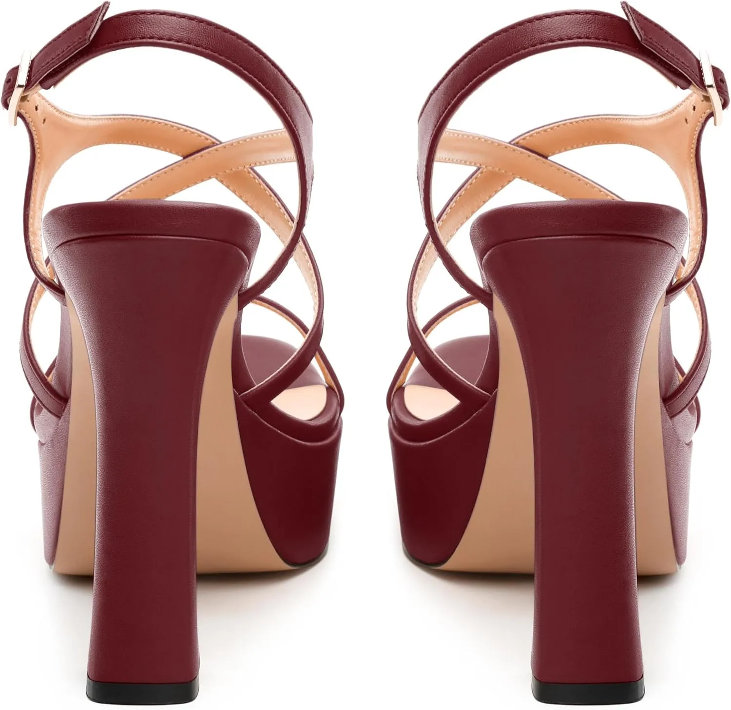 Square Toe Heeled Platform Sandals, Criss-cross Straps Block Heel Sandals, Open Toe Slingback Strappy Sandals, Wedding Party Dress Shoes 5"
