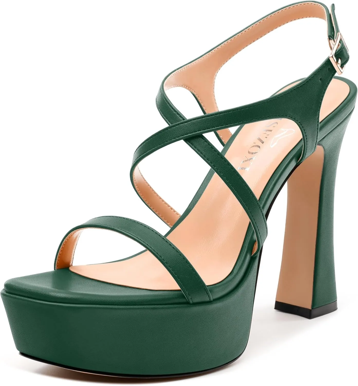 Square Toe Heeled Platform Sandals, Criss-cross Straps Block Heel Sandals, Open Toe Slingback Strappy Sandals, Wedding Party Dress Shoes 5"