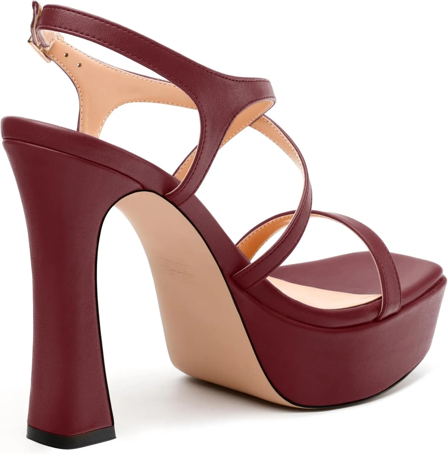 Square Toe Heeled Platform Sandals, Criss-cross Straps Block Heel Sandals, Open Toe Slingback Strappy Sandals, Wedding Party Dress Shoes 5"