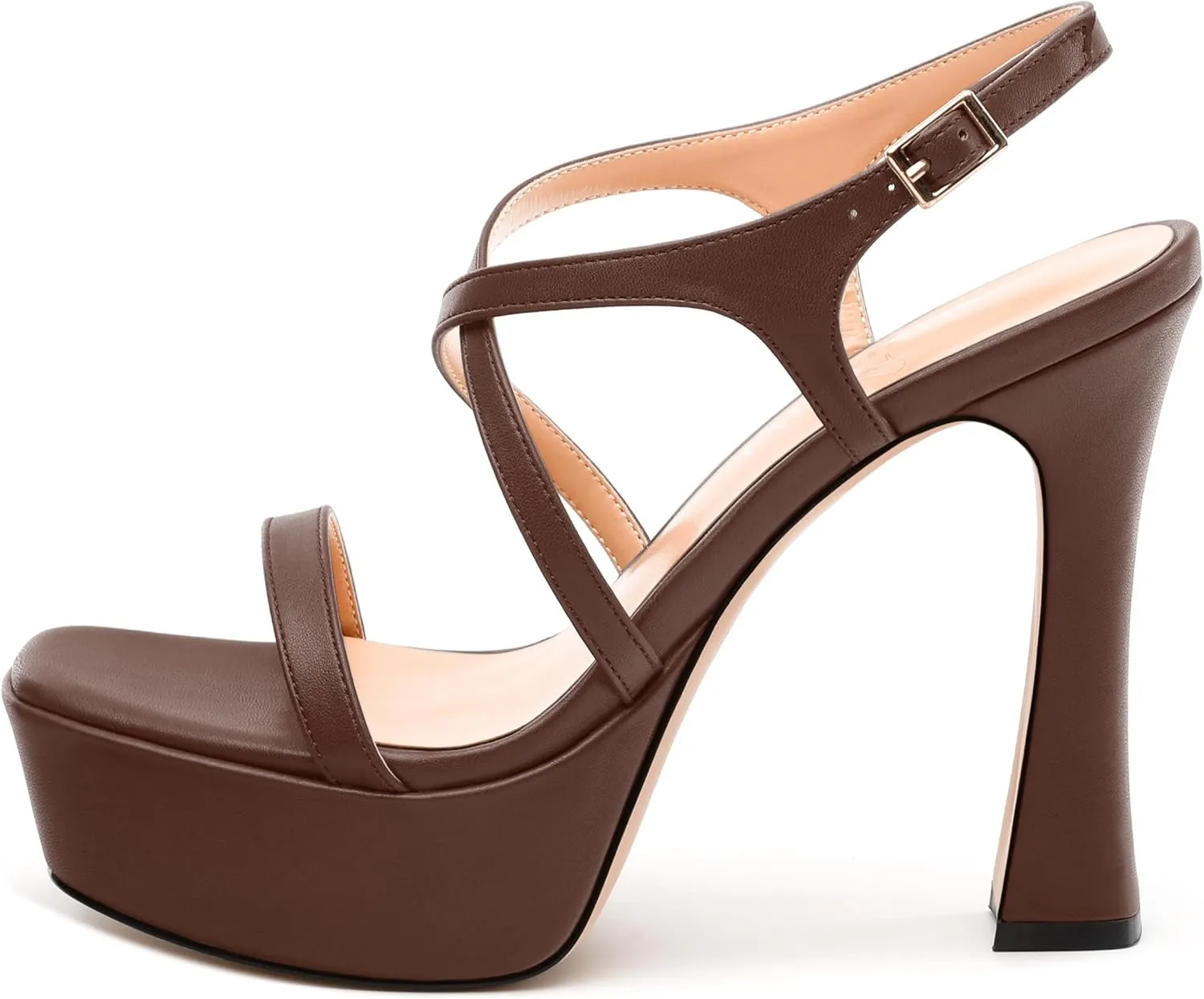 Square Toe Heeled Platform Sandals, Criss-cross Straps Block Heel Sandals, Open Toe Slingback Strappy Sandals, Wedding Party Dress Shoes 5"