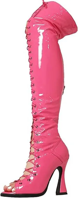 SWDZM Women's Over-The-Knee Boots Peep Toe Lace up Thigh High Boots with Back Zipper