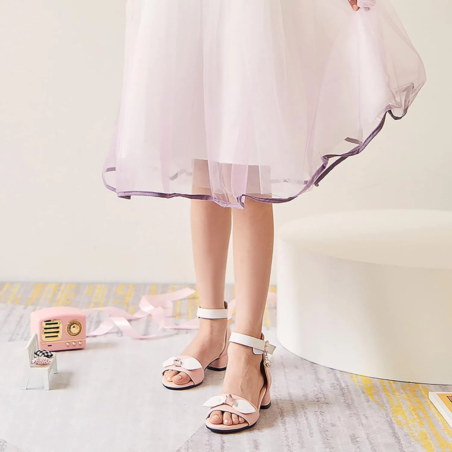 Toddler Dress Princess Shoes Pumps Low Heels Flower Open Toe Breathable Little Girl Sandals Flower Wedding Party Kids Flip Flops