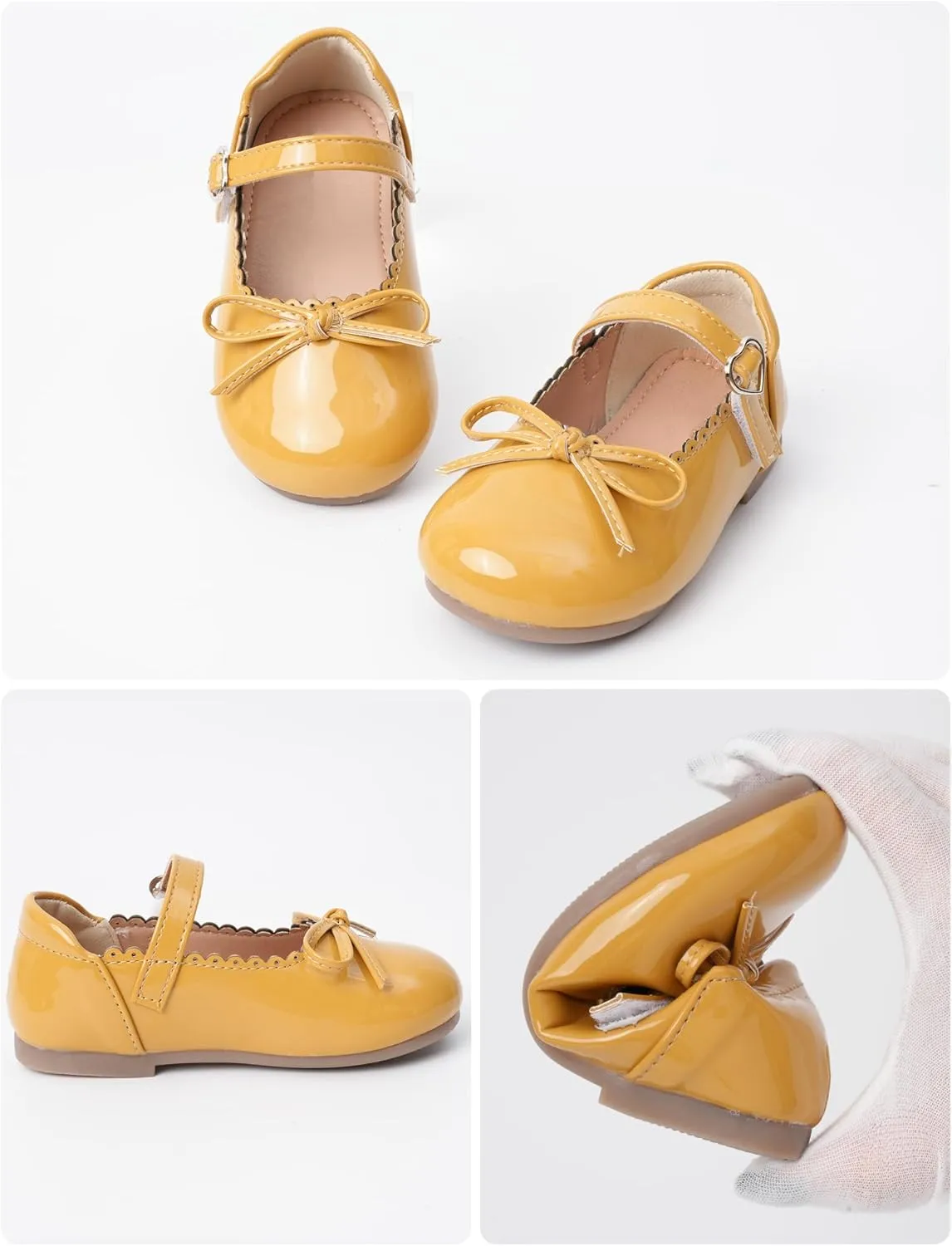 Toddler Girls Mary Jane Flats with Bow Shiny PU Leather Princess Shoes Breathable Non-Slip Ballet Shoes 4-13