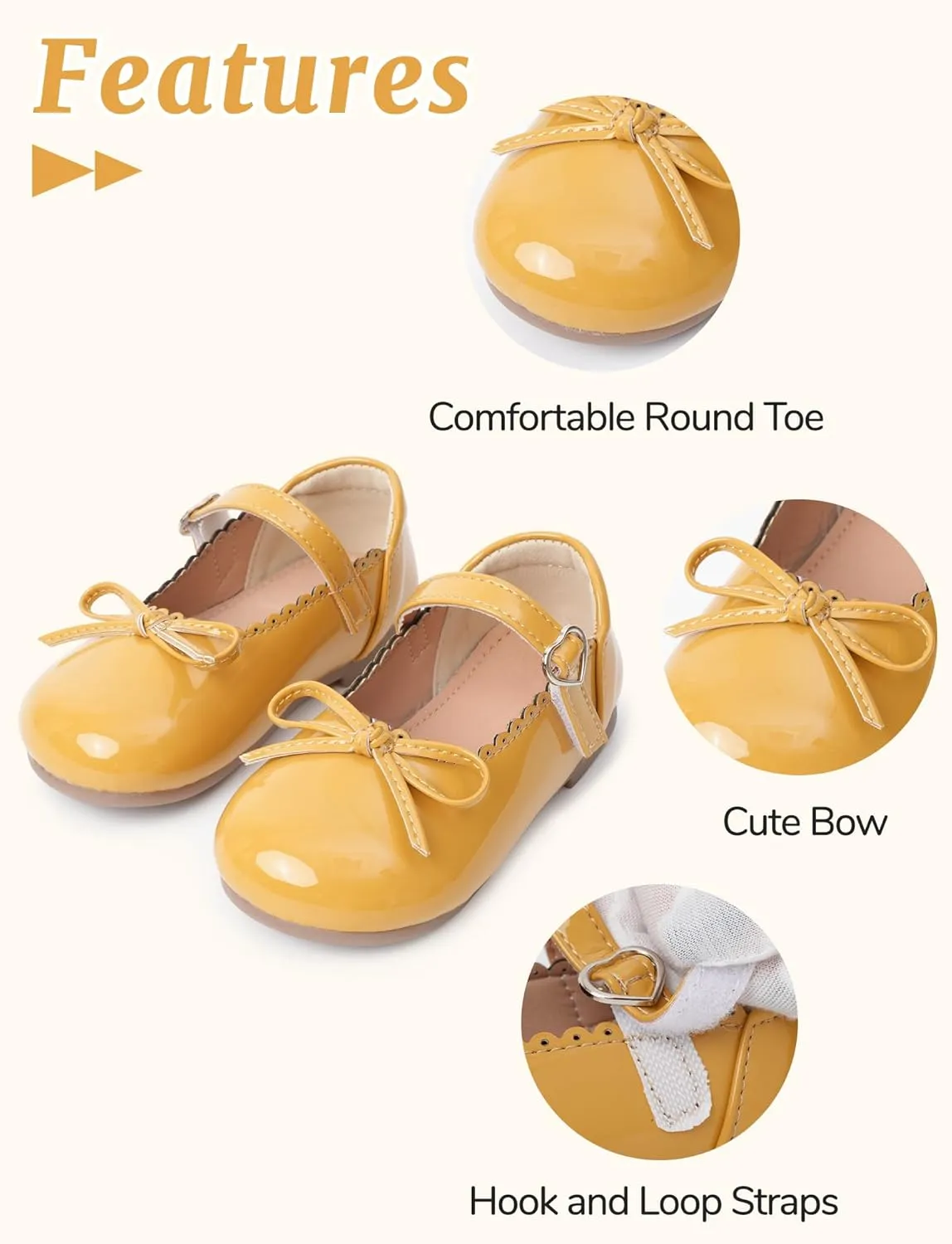 Toddler Girls Mary Jane Flats with Bow Shiny PU Leather Princess Shoes Breathable Non-Slip Ballet Shoes 4-13