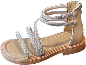 Toddler Kid Girl Casual Rome Sandal Rubber Soft Sole Ankle Strap Zipper Princess Low Heel ladiator Flat Shoe