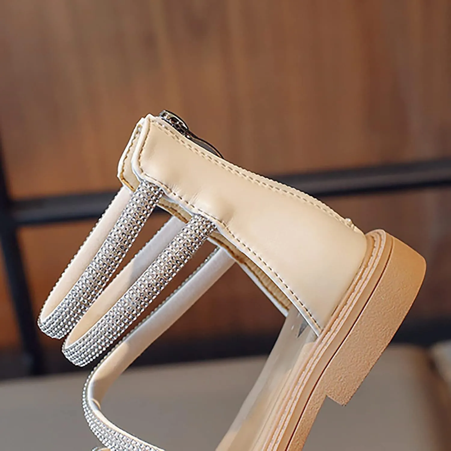 Toddler Kid Girl Casual Rome Sandal Rubber Soft Sole Ankle Strap Zipper Princess Low Heel ladiator Flat Shoe